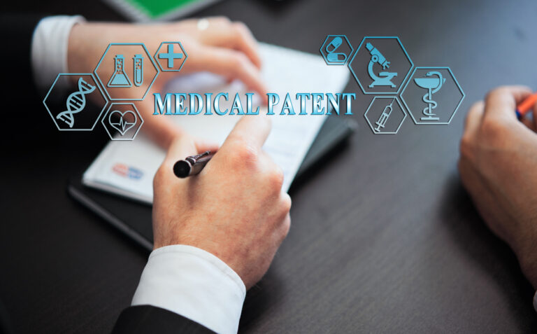 Life sciences and medical patent word blurb and icons
