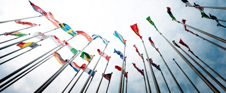 Set of flags fluttering in the wind