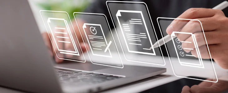 person scrolling through options hovering over a laptop patent designs