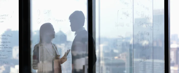 Silhouette shadows of business people talking in office