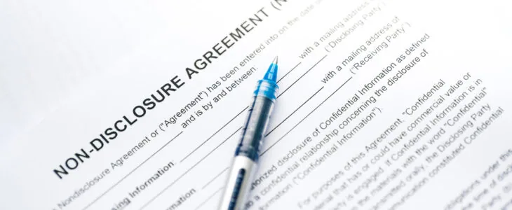 Close-up of a Non disclosure agreement (NDA) document