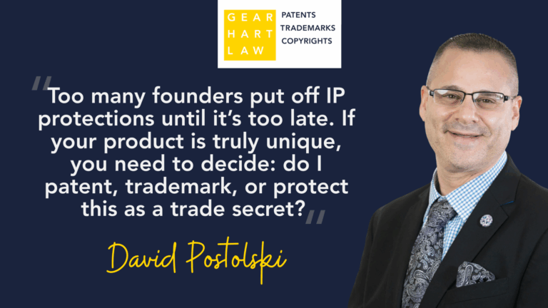 IP protection quote graphic with law firm logo and portrait
